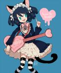 :3 animal_ear_fluff animal_ears aqua_eyes bell blue_background blue_hair cat_ears cat_girl cat_tail commentary_request copyright_name curly_hair cyan_(show_by_rock!!) dated dot_nose electric_guitar feet_out_of_frame frills gothic_lolita guitar hand_up head_tilt heart heart_guitar index_finger_raised instrument jingle_bell l_hakase lolita_fashion long_sleeves looking_to_the_side open_mouth puffy_sleeves ribbon ringlets short_hair show_by_rock!! signature simple_background smile solo strawberry_heart striped striped_legwear tail tareme thighhighs white_ribbon 