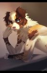  anthro canine evlampyshka fur male mammal nude simple_background solo 