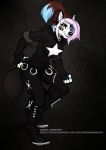  2018 5_fingers anthro black_nose breasts canine clothed clothing digital_media_(artwork) female gorsha_pendragon hair heterochromia mammal pink_hair simple_background smile solo standing wolf 