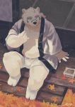  2018 6xiachunqiu7 anthro bear belly clothing eyewear fur glasses humanoid_hands male mammal overweight overweight_male polar_bear rave_(housamo) sitting smoking solo tokyo_afterschool_summoners underwear white_fur 