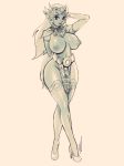  1girl breasts curvy full_body gloves heels hips large_breasts legs long_hair navel nintendo pointy_ears princess_zelda robert_porter solo stomach the_legend_of_zelda thick_thighs thighs wide_hips 