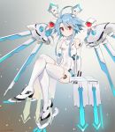  absurdres artist_name bare_shoulders blue_hair boots breasts covered_navel crossed_legs elbow_gloves expressionless full_body gloves hair_between_eyes headgear highres legs leotard looking_at_viewer mechanical_wings neptune_(series) power_symbol red_eyes sendrawz short_hair_with_long_locks signature sitting skin_tight small_breasts solo symbol-shaped_pupils thigh_boots thighhighs thighs white_gloves white_heart white_legwear white_leotard wings 