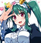  :3 commentary_request crown frills green_hair hairband highres kuroi_ginko long_hair long_sleeves looking_at_viewer maid mini_crown planet_with puffy_sleeves raiou red_eyes sidelocks twintails upper_body 