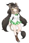  animal_ears black_hair boots brown_hair full_body fur_collar ise_(0425) kemono_friends long_hair looking_at_viewer multicolored_hair plaid plaid_neckwear plaid_skirt plaid_trim pleated_skirt shirt simple_background skirt solo tail transvaal_lion_(kemono_friends) unmoving_pattern very_long_hair white_background white_shirt yellow_eyes 