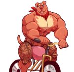 alpha_channel anthro biceps bicycle bulge canine clothed clothing cursedmarked hyper hyper_bulge male mammal muscular muscular_male nipples pecs scarf simple_background solo tattoo topless transparent_background 