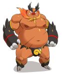  2018 belly bulge clothing emboar maldu male moobs navel nintendo nipples overweight overweight_male pok&eacute;mon pok&eacute;mon_(species) simple_background solo underwear video_games white_background 