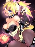  alternate_costume bangs bare_shoulders blonde_hair blue_earrings blue_eyes bowsette bracelet breasts brooch cleavage collar covered_navel covered_nipples crown fire fireball hair_between_eyes hair_bobbles hair_ornament hand_up horns jewelry large_breasts long_ponytail looking_at_viewer mario_(series) navel new_super_mario_bros._u_deluxe open_mouth pointy_ears powering_up reflective_eyes sapphire_(stone) see-through sharp_teeth shiny shiny_hair shiny_skin short_hair sidelocks smile solo spiked_bracelet spiked_collar spiked_knuckles spiked_shell spiked_tail spikes super_crown tail teeth thick_thighs thighs tomoshibi_hidekazu toned 