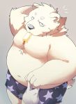  2018 anthro bear belly boar_stag144 bulge clothing eating food fur humanoid_hands male mammal moobs navel overweight overweight_male polar_bear popsicle simple_background solo underwear white_fur 