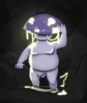  balls bioluminescence bottomless cave clothed clothing fungi_fauna glowing himerosthegod humanoid male myco_(himeros) not_furry nude overweight penis purple_skin slightly_chubby solo 