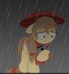  bobthedalek button&#039;s_mom crying cutie_mark earth_pony equine fan_character female feral horse mammal my_little_pony pony raining scarf solo tears umbrella water wet 