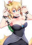  :d armlet bare_shoulders black_nails blonde_hair blue_eyes blush bowsette bracelet breasts claw_pose cleavage collar collarbone commentary_request crown earrings highres horns jewelry looking_at_viewer mario_(series) medium_breasts nail_polish new_super_mario_bros._u_deluxe open_mouth sharp_teeth short_hair simple_background smile solo spiked_armlet spiked_bracelet spiked_collar spikes sukeberosu super_crown tail teeth white_background 