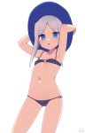  1girl armpits bare_arms bare_legs bare_shoulders bikini black_bikini blue_eyes blue_hair cameltoe child eyebrows_visible_through_hair eyes_visible_through_hair flat_chest future_card_buddyfight moyori navel o-ring o-ring_bikini open_mouth short_hair_with_long_locks signature sofia_sakharov stomach swimsuit 