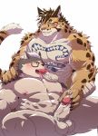  2018 abs anthro biceps big_muscles canine clouded_leopard cum feline fur hi_res leopard likulau male male/male mammal muscular muscular_male nekojishi pantherine pecs penis_on_tongue spots tattoo uken_l 