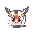  :d atlantic_puffin_(kemono_friends) batta_(ijigen_debris) bloodshot_eyes blush_stickers chibi commentary cropped_neck head_wings kemono_friends looking_at_viewer multicolored_hair open_mouth portrait red_eyes round_teeth smile solo teeth 