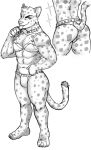  anthro bikini_armor brass_knuckles butt clothing collar feline leopard licking looking_at_viewer male mammal melee_weapon muscular muscular_male o-doodles ricky_landon snow_leopard thong tongue tongue_out weapon 
