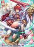  boots breastplate cape cherry_blossoms cloud cloudy_sky elbow_gloves feathers fire_emblem fire_emblem_cipher fire_emblem_if flying fumi_(butakotai) gloves hinoka_(fire_emblem_if) japanese_armor lips looking_at_viewer naginata official_art pegasus pegasus_knight petals polearm red_eyes red_footwear red_gloves red_hair riding serious short_hair sky thigh_boots thighhighs thighs torii watermark weapon wind 