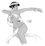  :d bare_shoulders bracelet breasts circlet covered_nipples dark_skin dated earrings egyptian_clothes greyscale huge_breasts jewelry looking_to_the_side monochrome navel nefertari_(tsukudani) open_mouth original pelvic_curtain profile revealing_clothes short_hair signature simple_background smile solo standing standing_on_one_leg tsukudani_(coke-buta) white_background 