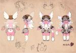  animal_ears brown_hair character_sheet claws concept_art ears_through_headwear eyebrows_visible_through_hair full_body furry hair_between_eyes heart helmet highres hikky long_hair looking_at_viewer mokuri multicolored_hair multiple_views navel paws pink_hair sketch tail translation_request tsukushi_akihito turnaround watermark wavy_mouth whiskers white_hair yellow_eyes 