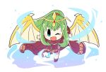  artist_name bracelet chibi chiki cloak commentary_request dragon_wings fire_emblem fire_emblem:_monshou_no_nazo fire_emblem_heroes flyer_27 full_body green_hair hair_ribbon hood hood_down jewelry long_hair mamkute one_eye_closed open_mouth outstretched_arms pointy_ears ponytail red_ribbon ribbon simple_background solo spread_arms stone tiara white_background wings 