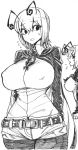  animal_humanoid antennae arthropod big_breasts breasts capelet clothed clothing female greyscale hair huge_breasts humanoid insect_humanoid legwear monochrome nipple_bulge not_furry open_mouth shirt short_hair shorts solo space_jin sweat sweatdrop tights touhou wriggle_nightbug 