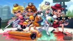  black_hair blonde_hair blue_eyes brown_hair company_connection earrings eyeshadow fangs hair_over_one_eye hat ink inkling jewelry looking_at_viewer makeup mario_(series) multicolored_hair multiple_girls octoling open_mouth pauline_(mario) princess_daisy princess_peach rosetta_(mario) smile splat_charger_(splatoon) splat_dualies_(splatoon) splat_roller_(splatoon) splatoon_(series) standing suction_cups super_mario_bros. super_mario_galaxy super_mario_odyssey tentacle_hair theskywaker two-tone_hair weapon 