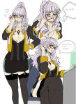  bespectacled breasts carmilla_(fate/grand_order) curly_hair fate/grand_order fate_(series) fingernails glasses izuna_nie large_breasts long_fingernails multiple_views ponytail sharp_fingernails silver_hair thighhighs yellow_eyes 
