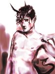  2018 commander_ledi crying curly_hair demon hair horn humanoid humanoid_hands male nipples not_furry pointy_ears puffy_nipples restricted_palette simple_background sketch solo spade_tail tears wet 