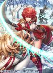  boots breasts dress fire_emblem fire_emblem_cipher fire_emblem_if fumi_(butakotai) garter_straps gloves hinoka_(fire_emblem_if) lance looking_at_viewer medium_breasts official_art pegasus pegasus_knight polearm red_eyes red_footwear red_gloves red_hair short_dress short_hair shoulder_armor slashing snow thigh_boots thighhighs thighs tree watermark weapon 