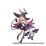  bare_shoulders black_footwear black_gloves blonde_hair boots breasts chain fantasy_earth_genesis full_body gloves gradient_hair grey_legwear hat looking_at_viewer matsui_hiroaki multicolored_hair official_art purple_eyes simple_background small_breasts smile solo thighhighs watermark white_background 