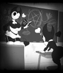  &lt;3 armchair bendy bendy_and_the_ink_machine big_breasts black_board book breasts butt chair chalk clothing cute demon desk english_text eraser female film_grain gloves horn legwear muscular one_eye_closed ribbons skirt stockings text thick_thighs thigh_highs top undeadkitty13 wink 