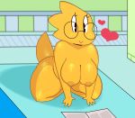  &lt;3 all_fours alphys anthro big_breasts breasts eyewear female glasses lizard nude reptile scalie short_stack slightly_chubby smile solo somescrub undertale video_games 