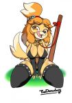  animal_crossing anthro bell big_breasts bikini breasts brown_eyes brown_fur canine clothed clothing collar dog female fur isabelle_(animal_crossing) leash legwear licking licking_lips long_ears mammal nintendo nipple_bulge skimpy sleeves stockings swimsuit thedemonfoxy tongue tongue_out video_games 