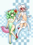  :&lt; :d animal_ears arm_under_breasts bow breasts china_dress chinese_clothes cleavage cleavage_cutout dress fan feather_fan folding_fan gloves green_eyes green_footwear green_hair hair_bow hatori_tsukasa heart heart_tail high_heels highres long_hair mario_(series) mask medium_breasts midriff mouse_ears ms._mowz multiple_girls navel open_mouth paper_mario paper_mario:_the_thousand_year_door personification red_bow red_eyes red_footwear resaresa short_hair side_slit smile tail thighhighs white_gloves white_hair white_legwear 