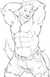  2018 abs absurd_res anthro belt biceps canine clothing fur hi_res male mammal monochrome muscular muscular_male shorts sketch soliscanis were werewolf 