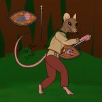  2016 anthro cape clothed clothing digital_media_(artwork) digitigrade dungeons_&amp;_dragons forest full-length_portrait fully_clothed grass jiggydino long_tail mammal melee melee_weapon outside pants pathfinder portrait rapier rat rodent shield shirt smile solo standing sword tree weapon whiskers 