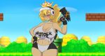  animal_humanoid anthro big_breasts blonde_hair blue_eyes bowsette_meme breasts cleavage clothed clothing crown female gloves hair hammer hammer_brothers hand_on_hop holding_object humanoid mario_bros mastergodai navel nintendo not_furry one_eye_closed outside pale_skin ponytail reptile scalie shell shirt shorts smile solo super_crown tank_top tools turtle video_games wide_hips wink 