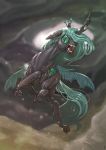  2018 ambiguous_gender changeling fangs feral friendship_is_magic green_eyes green_hair hair horn looking_at_viewer mrs1989 my_little_pony queen_chrysalis_(mlp) slit_pupils solo 