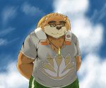  2018 anthro bear brown_fur clothed clothing eyewear fur glasses hat male mammal overweight overweight_male pants rk7fvuew45z6db1 shirt solo straw_hat tokyo_afterschool_summoners volos 