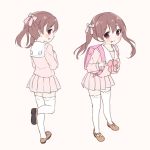  :d :p backpack bag bangs blush bow brown_background brown_footwear brown_hair chitosezaka_suzu closed_mouth collarbone commentary_request eyebrows_visible_through_hair hair_between_eyes hair_bow hair_ornament leaning_forward long_hair long_sleeves multiple_views open_mouth original pink_bow pink_serafuku pink_shirt pink_skirt plaid plaid_bow pleated_skirt randoseru red_eyes sailor_collar school_uniform serafuku shirt shoes sideways_mouth simple_background skirt smile standing standing_on_one_leg star star_hair_ornament thighhighs tongue tongue_out twintails white_legwear white_sailor_collar 