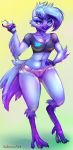  absurd_res anthro asheraart avian bird breasts clothed clothing hi_res midriff muscular navel pinup pose shorts solo tweetfur twitter 