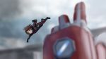  alternate_costume ant-man ant-man_(cosplay) antenna_hair bangs blue_sky blurry blurry_background bodysuit brown_eyes brown_hair captain_america_civil_war closed_mouth cloud cosplay crossover day eyebrows_visible_through_hair flying full_body hand_up hidaka_ai idolmaster marvel outdoors outstretched_arm parody pov shiny shiny_hair short_hair sky solo_focus taku1122 