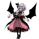  :d ascot blue_hair clothed clothing dress fangs female footwear grin hair hat high_heels humanoid koumajou_densetsu legwear membranous_wings mob_cap not_furry nyong_nyong open_mouth remilia_scarlet ribbons shoes short_hair skirt smile solo tights touhou vampire wings 