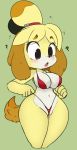  2018 :3 animal_crossing anthro areola areola_slip big_breasts bikini black_nose blush breasts butt camel_toe canine clothed clothing color_edit colored confusion digital_media_(artwork) dog edit eyebrows eyelashes female fur green_background hair hearlesssoul isabelle_(animal_crossing) mammal navel nintendo nipple_slip nipples pawtsun pussy pussy_floss shih_tzu simple_background skimpy solo standing swimsuit thick_thighs video_games voluptuous wide_hips yellow_fur 