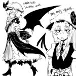  clothed clothing dialogue dress duo female flandre_scarlet footwear greyscale hair hat high_heels humanoid korean_text koumajou_densetsu legwear membranous_wings mob_cap monochrome necktie not_furry nyong_nyong remilia_scarlet shirt shoes short_hair sibling sisters sketch sweat sweatdrop text tights touhou translation_request unusual_wings vampire wings 
