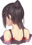  bare_shoulders black_hair bow commentary_request cropped_torso facing_away from_behind high_ponytail long_hair nape original otoko_no_ko red_bow shoulder_blades sidelocks simple_background upper_body weiyinji_xsk white_background 