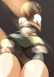 ass bike_shorts black_shorts brown_hair commentary_request corset facing_away foreshortening from_behind grey_skirt headgear kantai_collection nekosu_(nfxgs227) pleated_skirt shiny shiny_clothes shirt short_hair shorts skirt solo taihou_(kantai_collection) thighs white_shirt 
