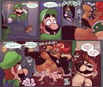  2boys ahegao alternate_hair_color beard black_legwear blush bowsette bra breasts brown_hair cobat collar comic covered_nipples crown dark_skin english facial_hair fucked_silly gao hand_behind_head hand_on_own_head hat heart height_difference hetero horns large_breasts long_hair luigi mario mario_(series) multiple_boys new_super_mario_bros._u_deluxe nipple_slip nipples open_mouth penis pipe ponytail pussy red_hair reverse_cowgirl_position running sex shaded_face sharp_teeth shell shiny shiny_skin size_difference speech_bubble spikes straddling super_crown super_mario_bros. tail teeth thick_eyebrows thick_thighs thighhighs thighs tongue tongue_out turtle_shell underwear 