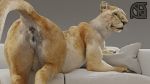  3d_(artwork) animal_genitalia animal_pussy anthro anus butt cosmiclife digital_media_(artwork) feline feline_pussy female lion looking_at_viewer mammal pinup pose presenting presenting_anus presenting_hindquarters presenting_pussy pussy raised_tail realistic semi-anthro shukura sofa solo whiskers 