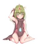  armpits chiki cloak closed_mouth commentary_request dress fire_emblem fire_emblem:_monshou_no_nazo fire_emblem_heroes green_eyes green_hair long_hair maidforge mamkute pink_dress pointy_ears ponytail short_dress sitting smile solo stone tiara wristband 