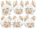  @_@ ambiguous_gender animal_ears blush expressions eyebrows_visible_through_hair furry kawasemi27 long_hair looking_at_viewer looking_away made_in_abyss nanachi_(made_in_abyss) parted_lips simple_background smile smug teeth white_background white_hair yellow_eyes 